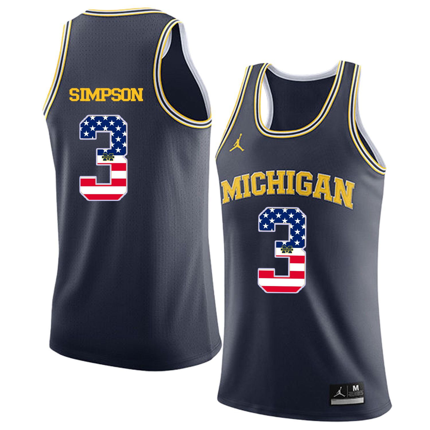 Men Jordan University of Michigan Basketball Navy 3 Simpson Flag Customized NCAA Jerseys